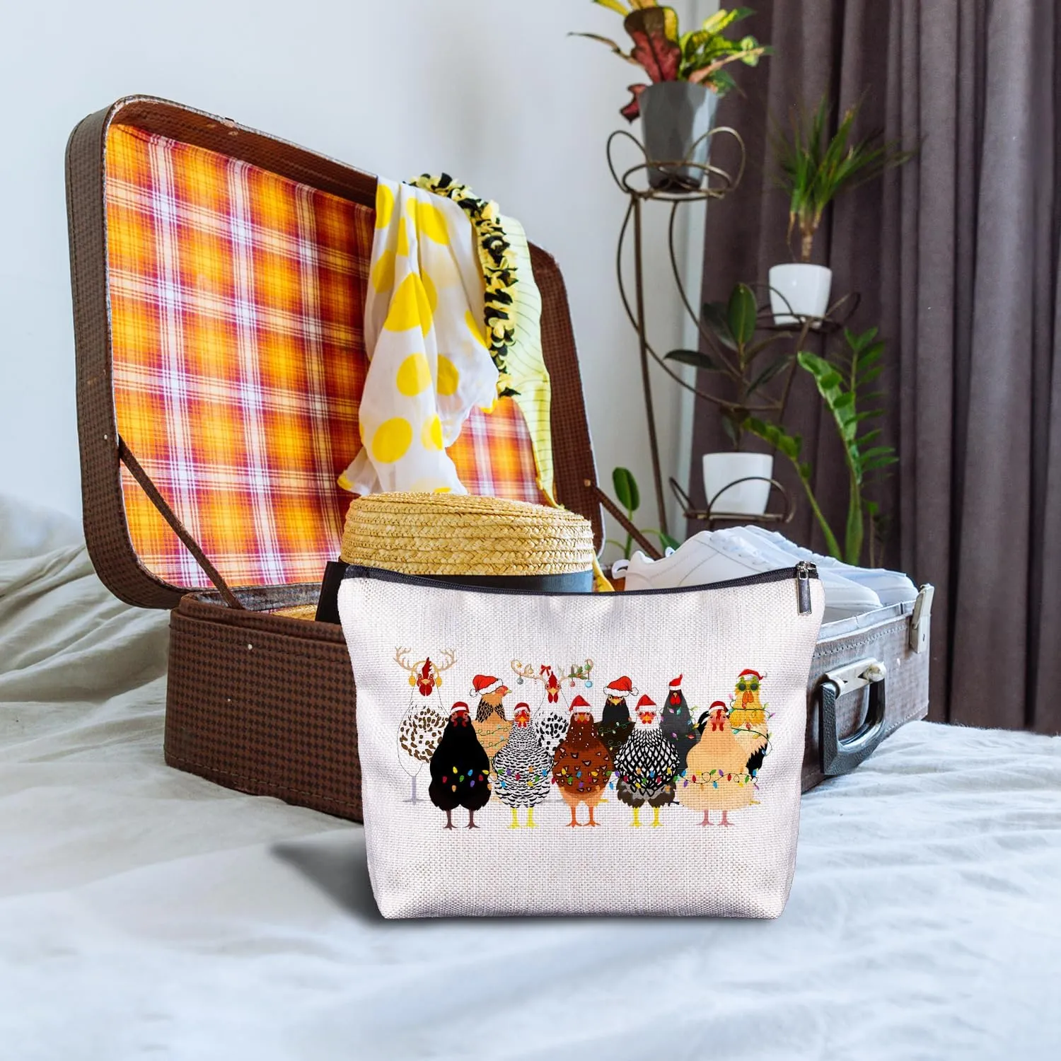 Christmas Chicken Makeup Bag - Chicken Makeup Bags for Women, Chicken Gifts for Chicken Lovers, Chicken Mom Gifts Chicken Lady Gifts Cosmetic Bag Zipper Pouch