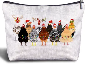Christmas Chicken Makeup Bag - Chicken Makeup Bags for Women, Chicken Gifts for Chicken Lovers, Chicken Mom Gifts Chicken Lady Gifts Cosmetic Bag Zipper Pouch