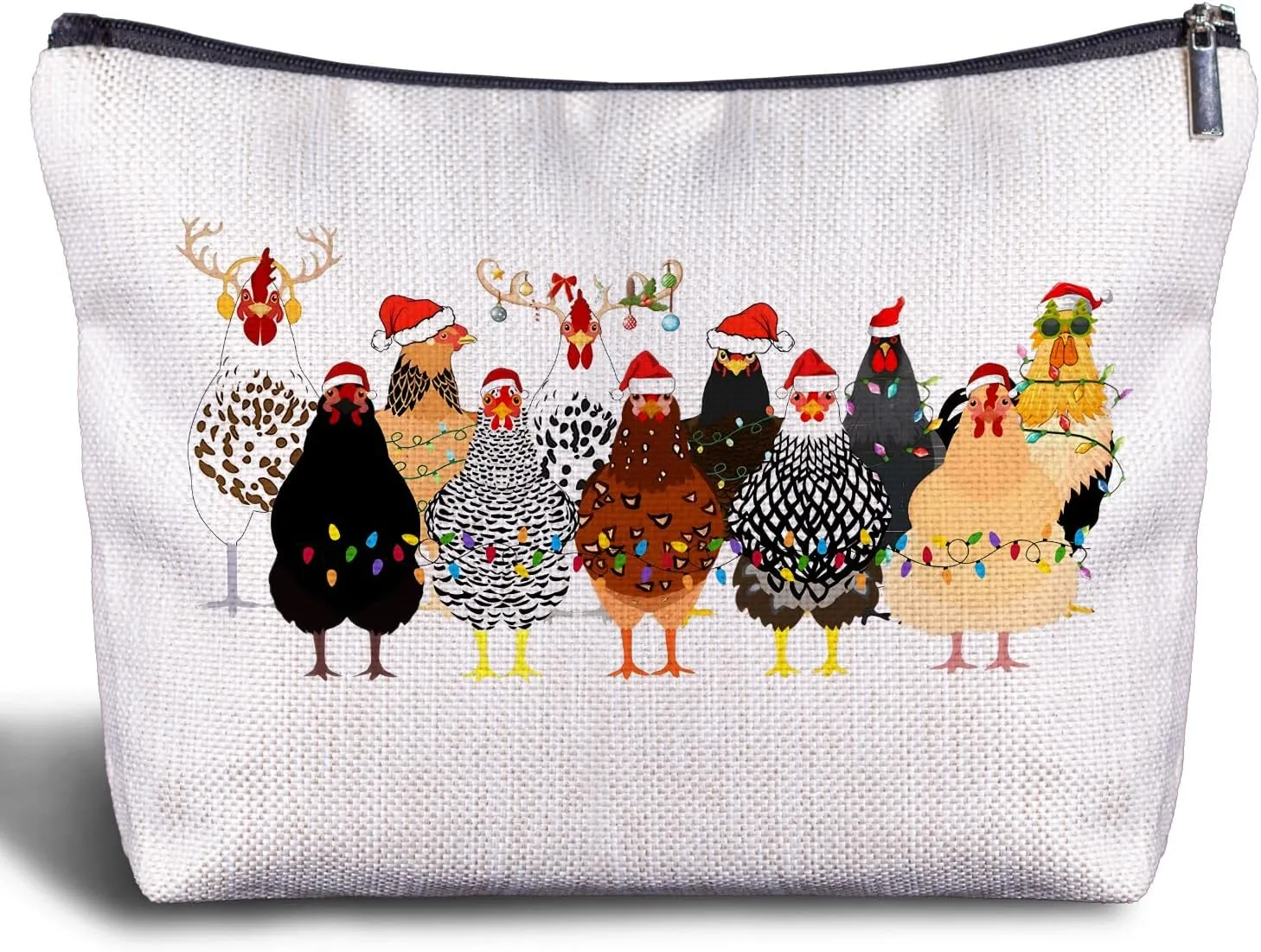 Christmas Chicken Makeup Bag - Chicken Makeup Bags for Women, Chicken Gifts for Chicken Lovers, Chicken Mom Gifts Chicken Lady Gifts Cosmetic Bag Zipper Pouch