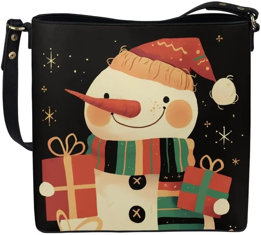 Christmas Shoulder Purse Bucket Bag for Women Leather Tote Bag Stylish Travel Shopping Hobo Bags,Multiple Pockets