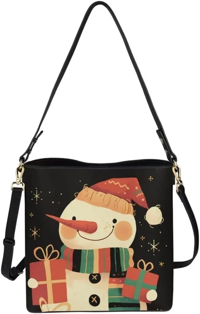 Christmas Shoulder Purse Bucket Bag for Women Leather Tote Bag Stylish Travel Shopping Hobo Bags,Multiple Pockets