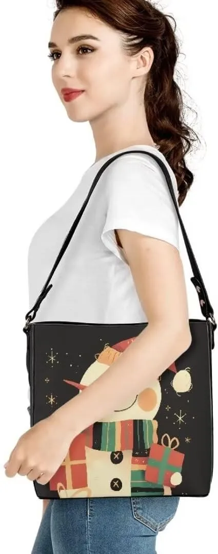 Christmas Shoulder Purse Bucket Bag for Women Leather Tote Bag Stylish Travel Shopping Hobo Bags,Multiple Pockets