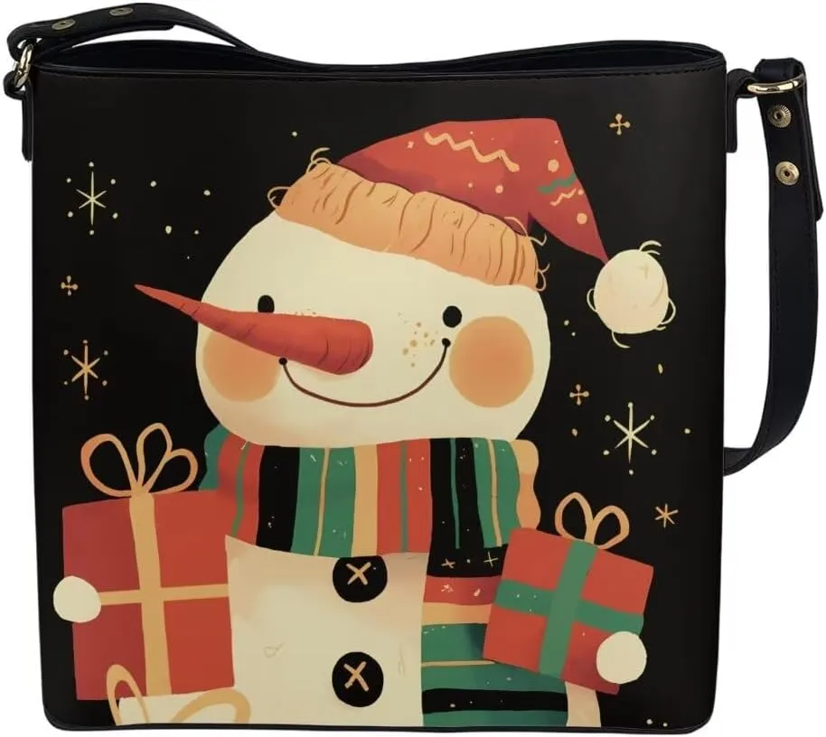 Christmas Shoulder Purse Bucket Bag for Women Leather Tote Bag Stylish Travel Shopping Hobo Bags,Multiple Pockets