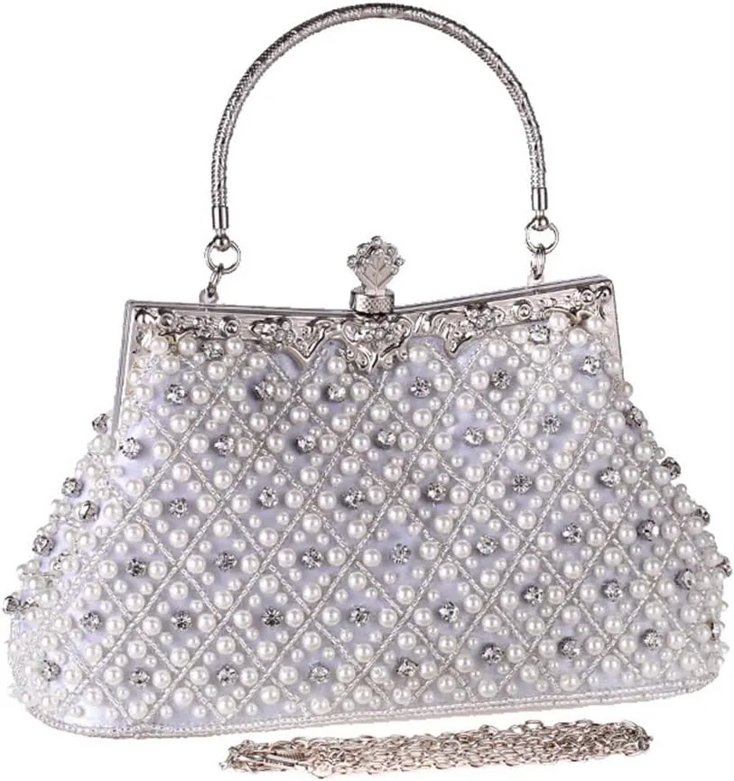Clutch Bag With Handle Women Evening Bags Beaded Handmade Diamonds Chain Party Shoulder Bags