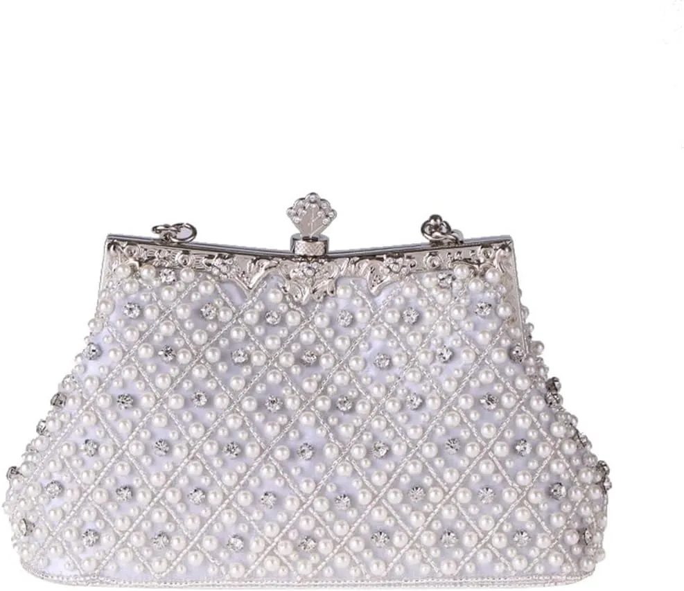 Clutch Bag With Handle Women Evening Bags Beaded Handmade Diamonds Chain Party Shoulder Bags