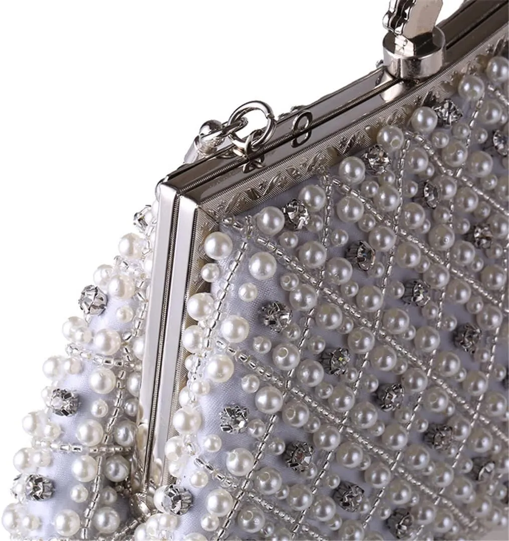 Clutch Bag With Handle Women Evening Bags Beaded Handmade Diamonds Chain Party Shoulder Bags