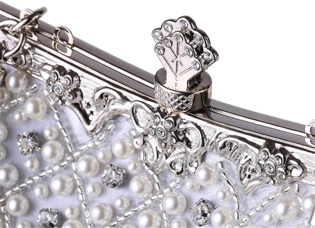 Clutch Bag With Handle Women Evening Bags Beaded Handmade Diamonds Chain Party Shoulder Bags