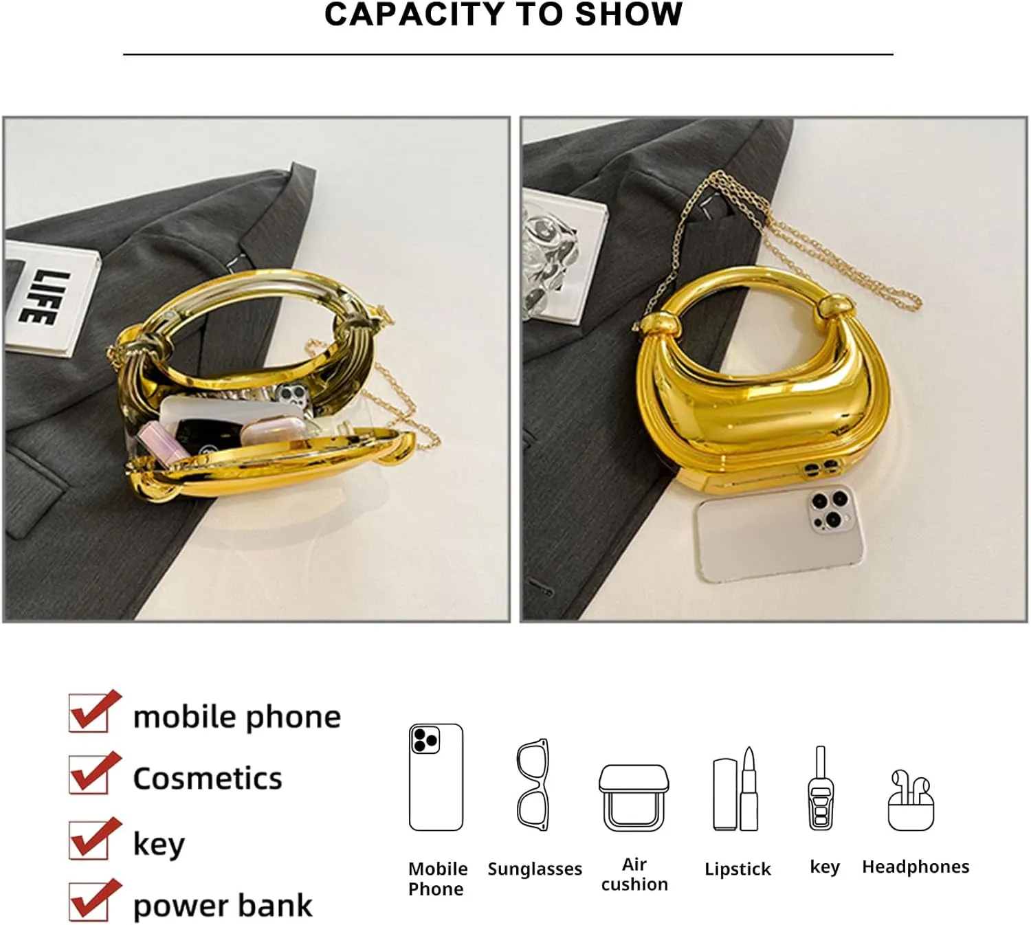 Clutch Purses for Women - Acrylic Evening Bag with Chain Strap Heart Purse for Women Stylish Bags for Parties Weddings