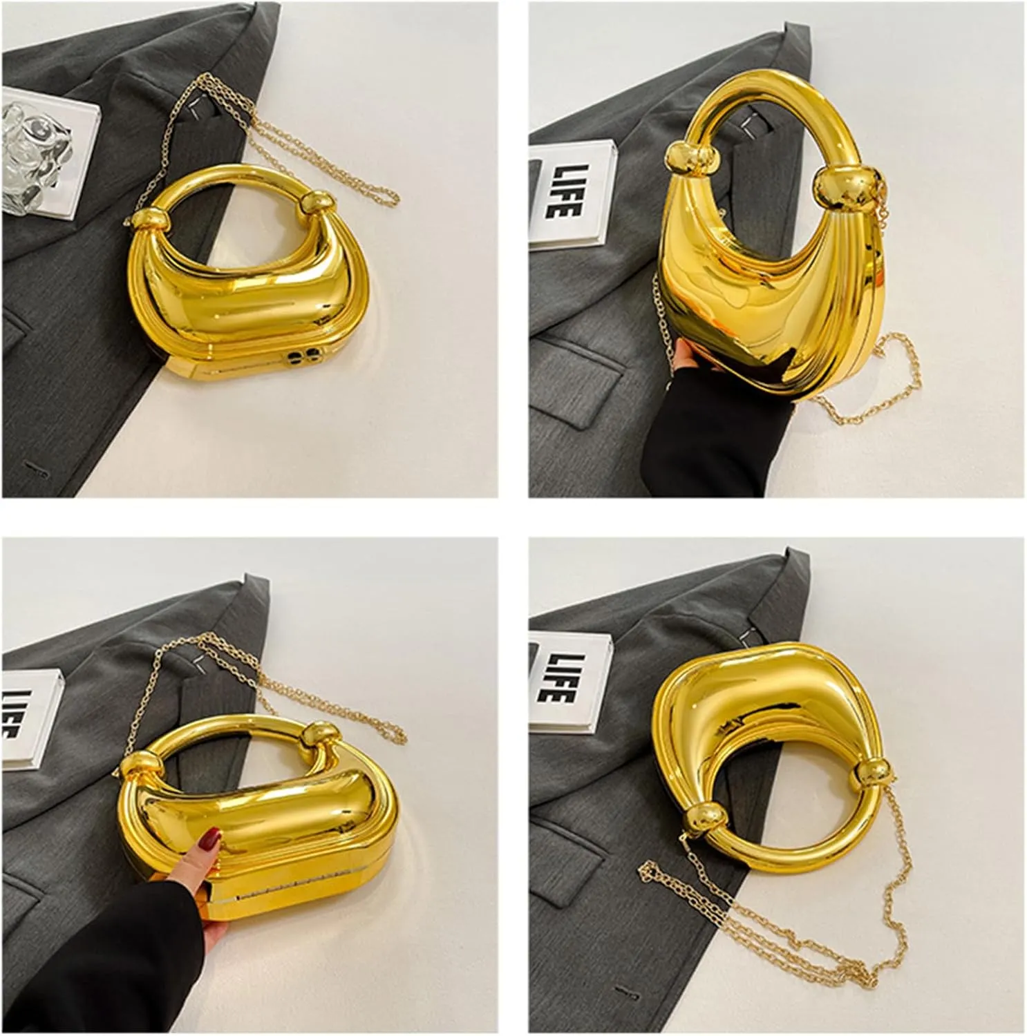 Clutch Purses for Women - Acrylic Evening Bag with Chain Strap Heart Purse for Women Stylish Bags for Parties Weddings