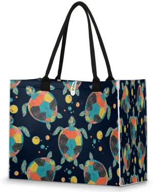 Colorful Art Turtle Tote Bag for Women Large Beach Bag Reusable Grocery Bags Tote Bag for Work Shopping Travel Beach