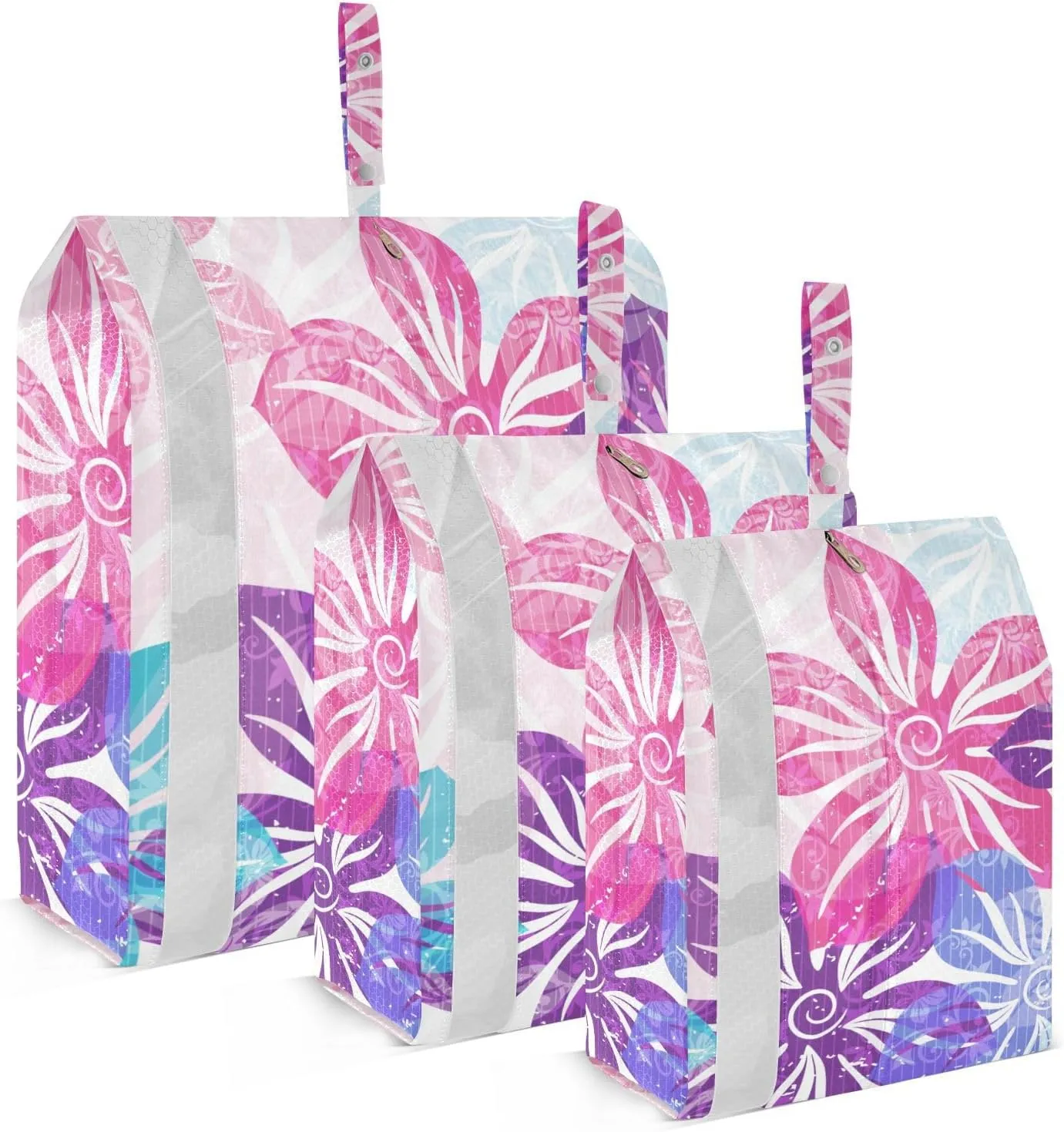 Colorful Flowers Packing Cubes Set of 3, Lightweight Travel Luggage Organizers Foldable Bags for Easy Packing and Organization