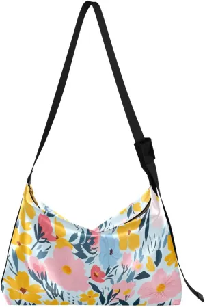 Colorful Flowers Tote Bag for Women Large Hobo Bags Crossbody Purse Leather Hobo Bags with Adjustable Strap for Girl