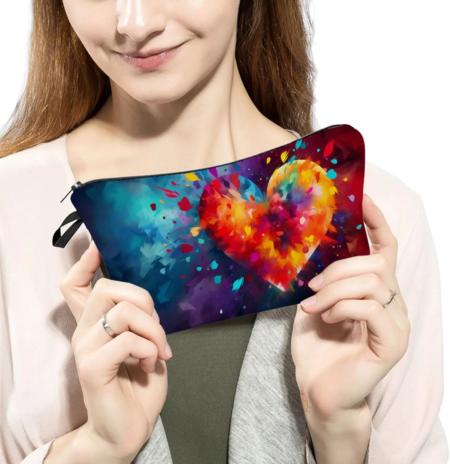 Colorful Heart Makeup Bag Cute Small Makeup Organizer Bag Travel Toiletry Zipper Pouch Birthday Christmas Valentine Gift Colorful Heart Cosmetic Bag for Women Girls Friends