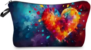 Colorful Heart Makeup Bag Cute Small Makeup Organizer Bag Travel Toiletry Zipper Pouch Birthday Christmas Valentine Gift Colorful Heart Cosmetic Bag for Women Girls Friends