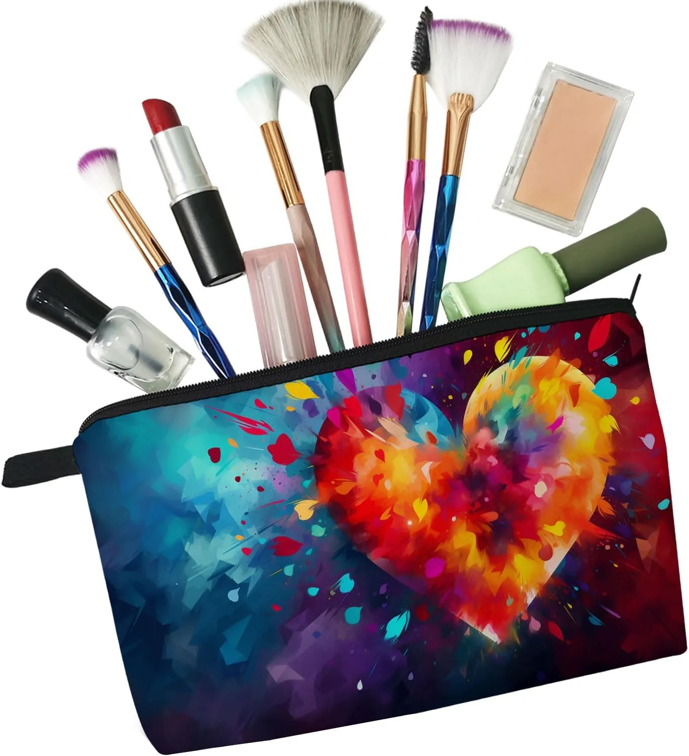 Colorful Heart Makeup Bag Cute Small Makeup Organizer Bag Travel Toiletry Zipper Pouch Birthday Christmas Valentine Gift Colorful Heart Cosmetic Bag for Women Girls Friends