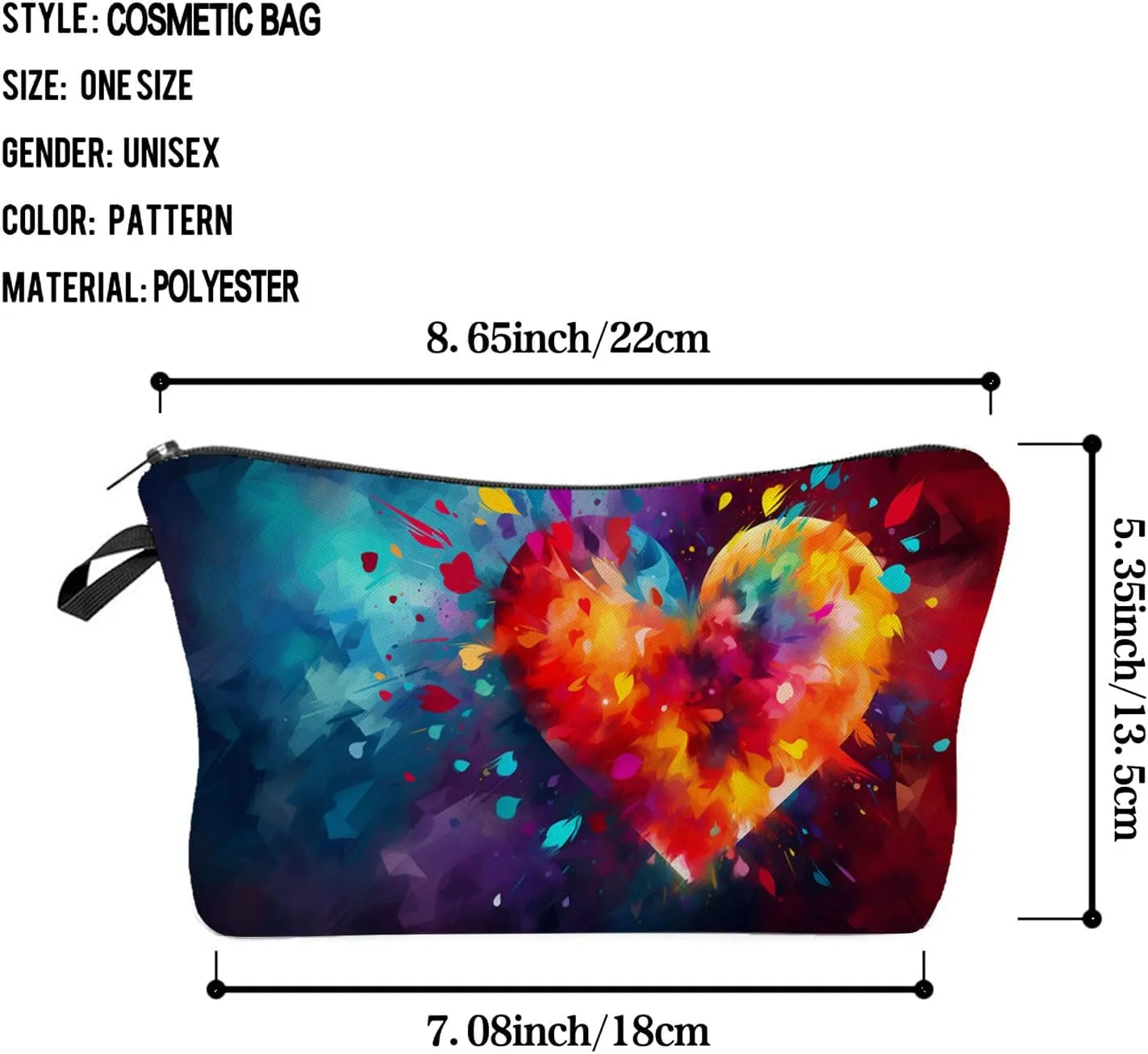Colorful Heart Makeup Bag Cute Small Makeup Organizer Bag Travel Toiletry Zipper Pouch Birthday Christmas Valentine Gift Colorful Heart Cosmetic Bag for Women Girls Friends