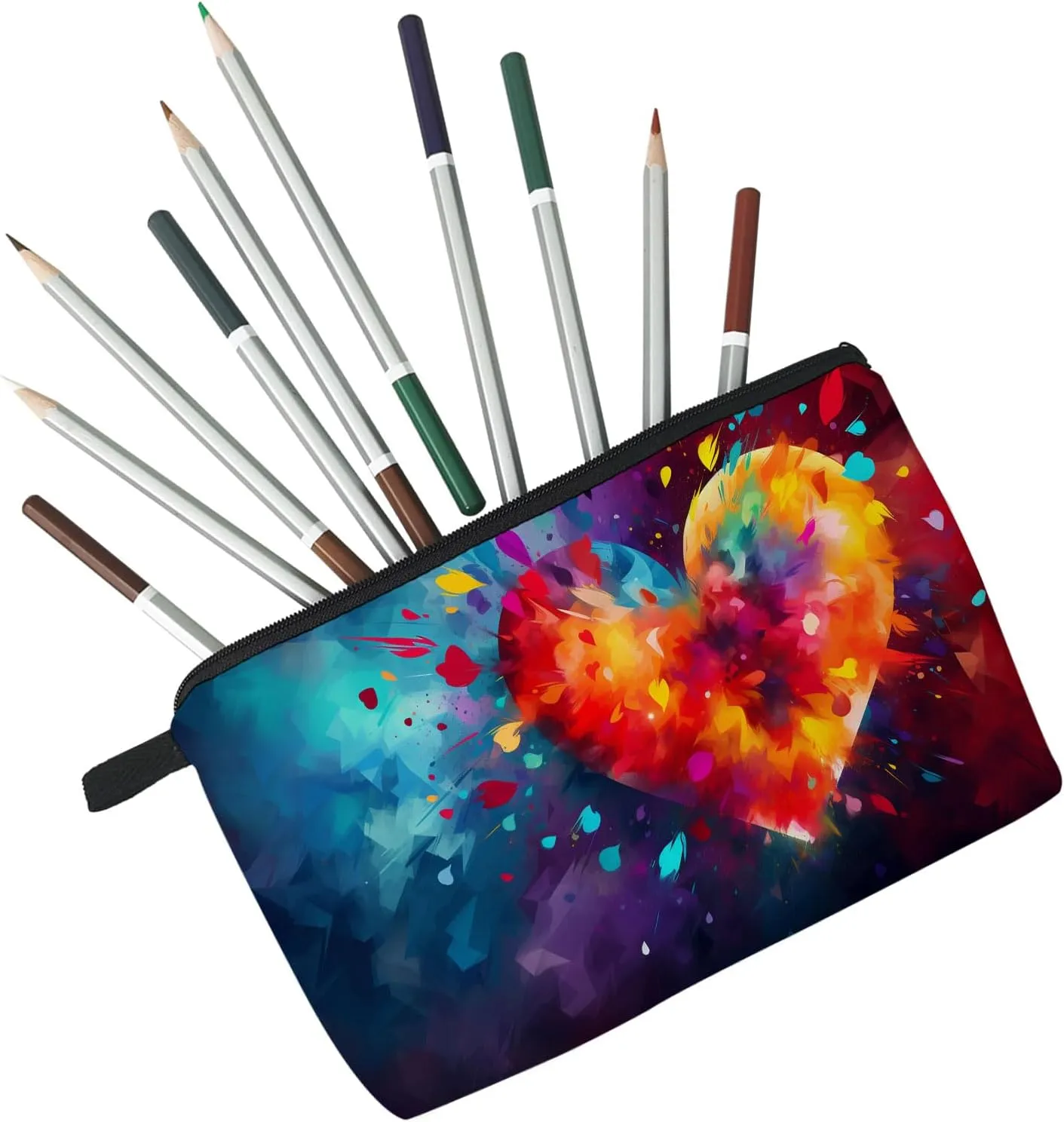 Colorful Heart Makeup Bag Cute Small Makeup Organizer Bag Travel Toiletry Zipper Pouch Birthday Christmas Valentine Gift Colorful Heart Cosmetic Bag for Women Girls Friends