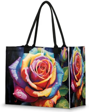 Colorful Rose Plants Tote Bag for Women Large Beach Bag Reusable Grocery Bags Tote Bag for Work Shopping Travel Beach