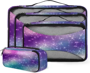 Constellation Colorful 4 Piece Packing Travel Organizer Cubes Set Mesh Fabric Ventilate Design Lightweight Travel Accessories 4 Sizes (Extra Large, Large, Medium, Small)
