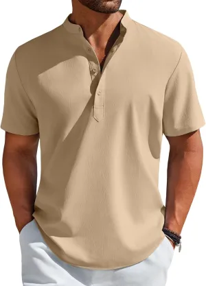 COOFANDY Men's Henley Shirt Short Sleeve Casual T-Shirt Summer Beach Hippie Henley Tee Shirt