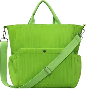 Corduroy Tote Bag for Women Large Crossbody Bags Shoulder Tote Bag with Multi Pockets Satchel Bags Handbag for Work