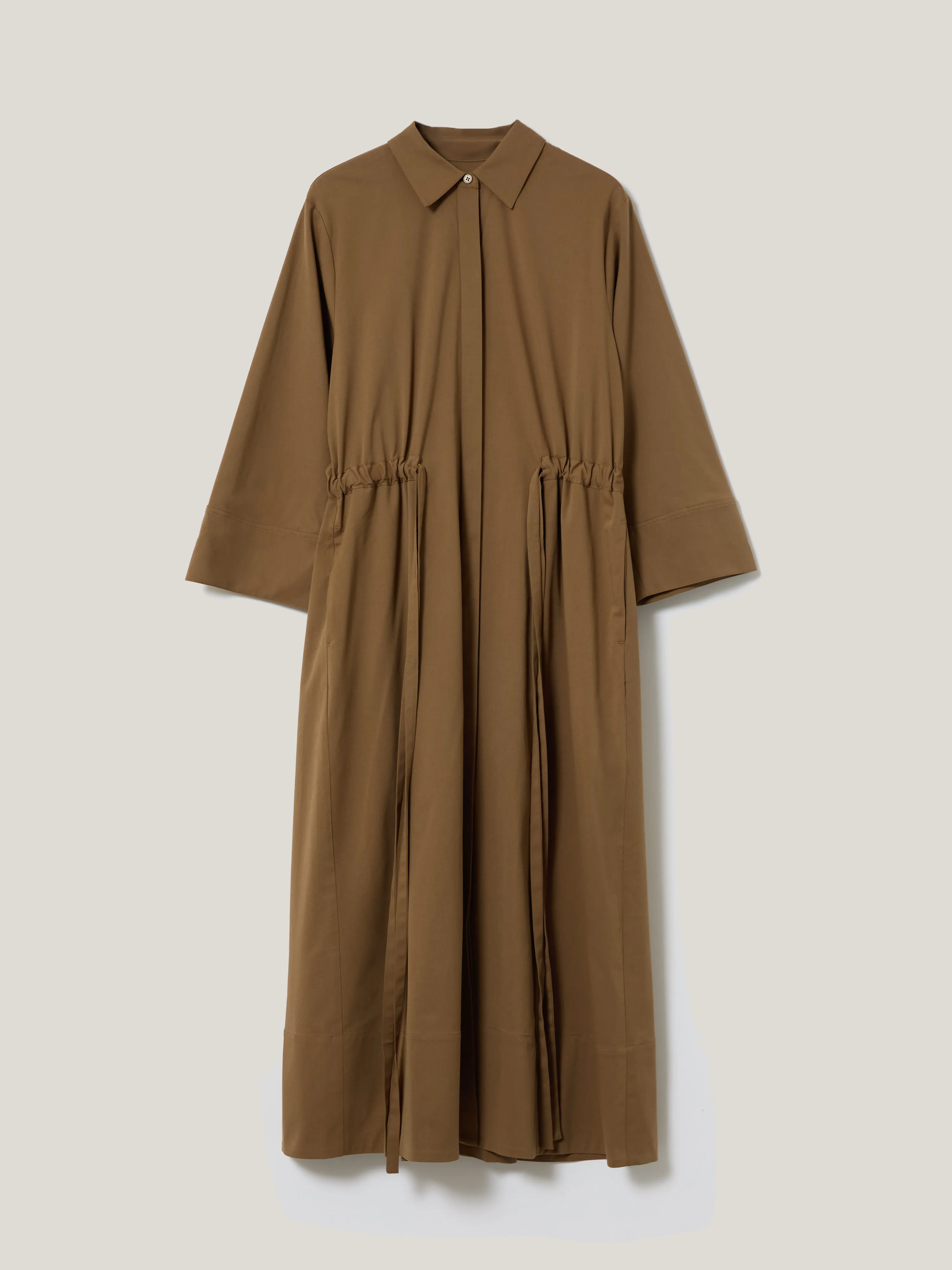 Cotton Tie Waist Shirt Dress | Khaki