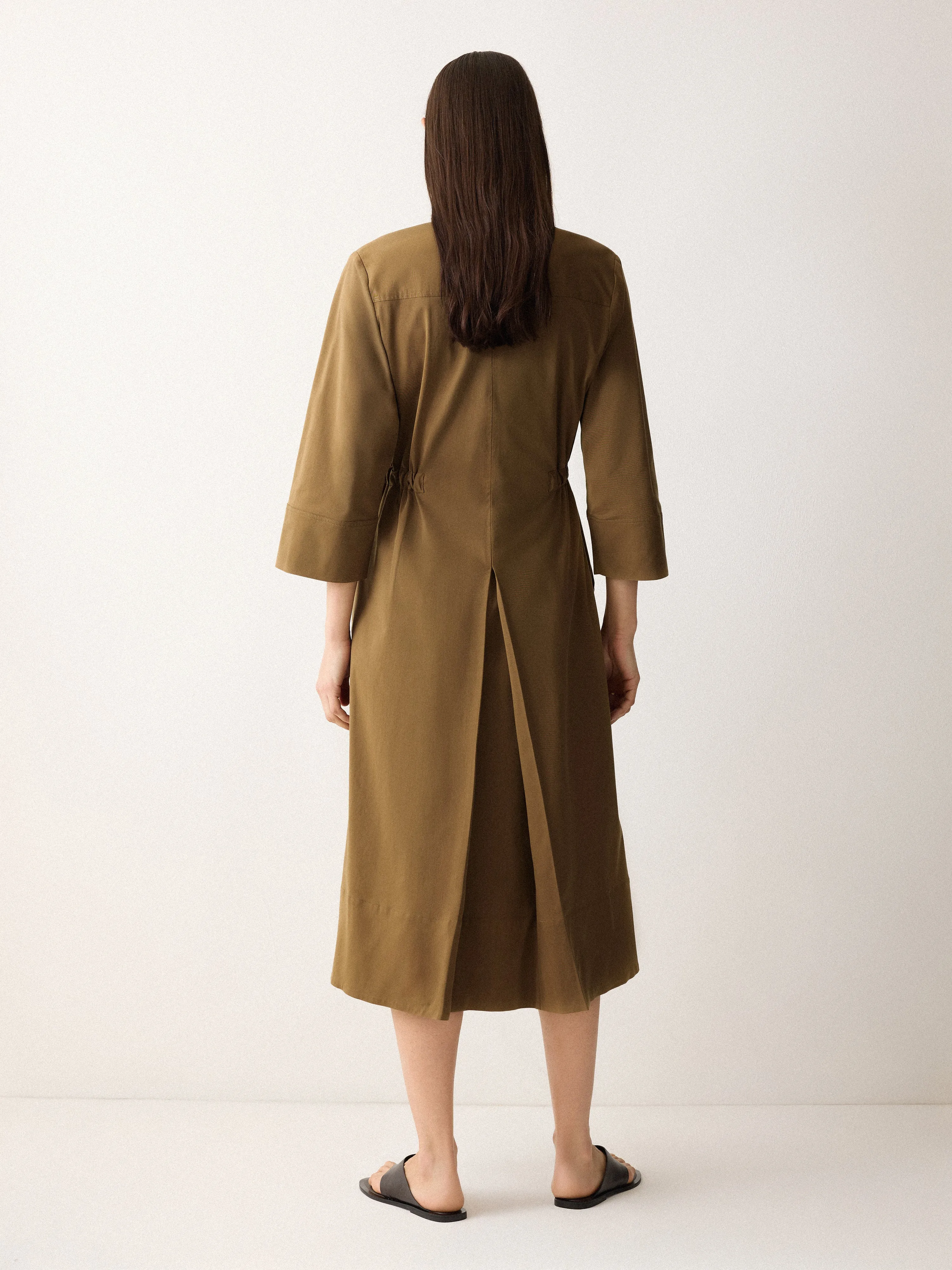 Cotton Tie Waist Shirt Dress | Khaki
