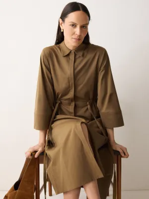 Cotton Tie Waist Shirt Dress | Khaki