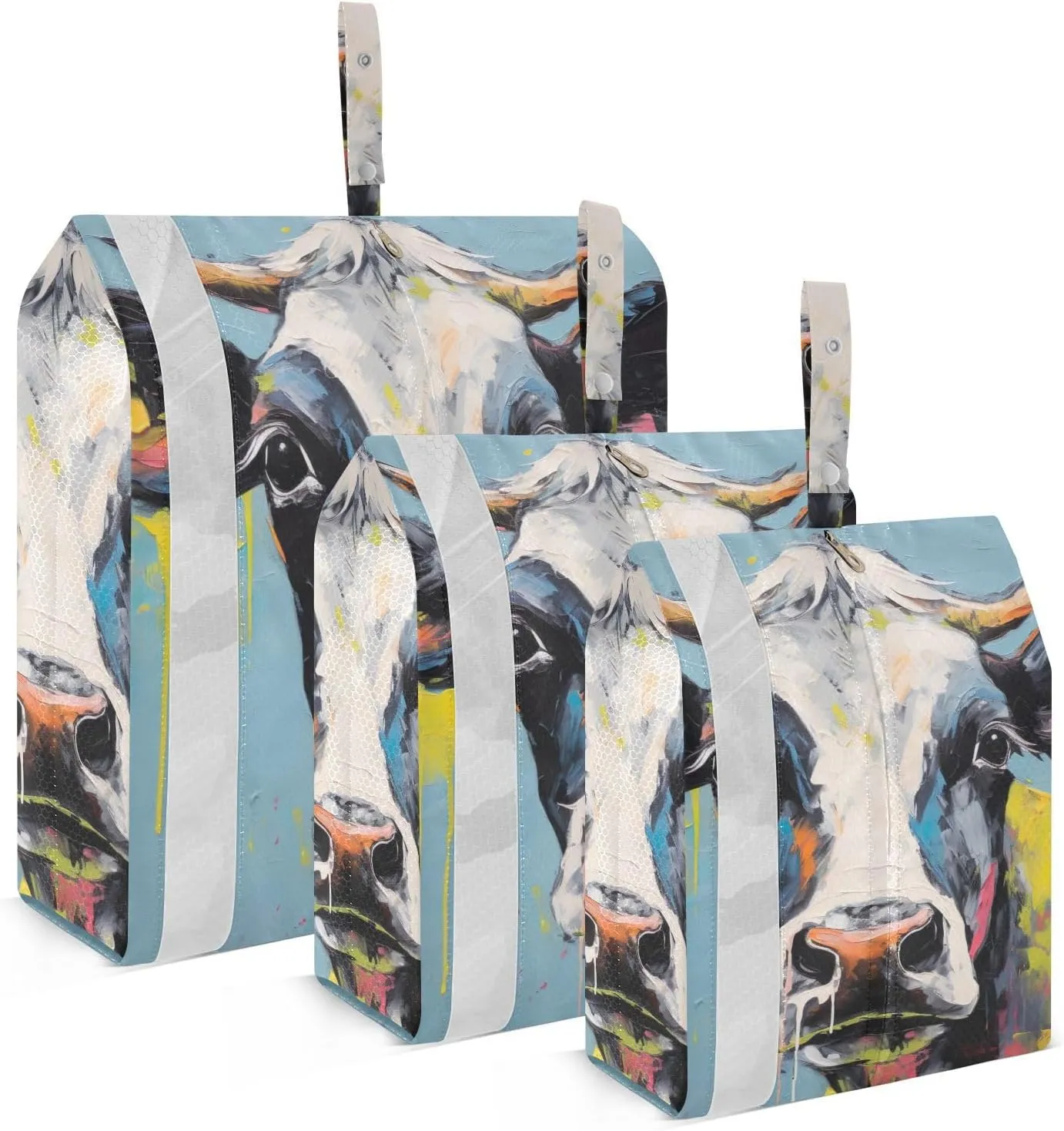 Cow Portrait Packing Cubes Set of 3, Lightweight Travel Luggage Organizers Foldable Bags for Easy Packing and Organization