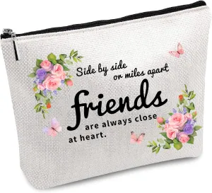 CREATCABIN Friends Makeup Bag Canvas Flowers Cosmetic Bag Multi Purpose Pen Pencil Case Zipper Toiletry Travel Bag Case Purse Pouches Portable Survival Kit for Women Friendship Birthday Gifts 10x7Inch
