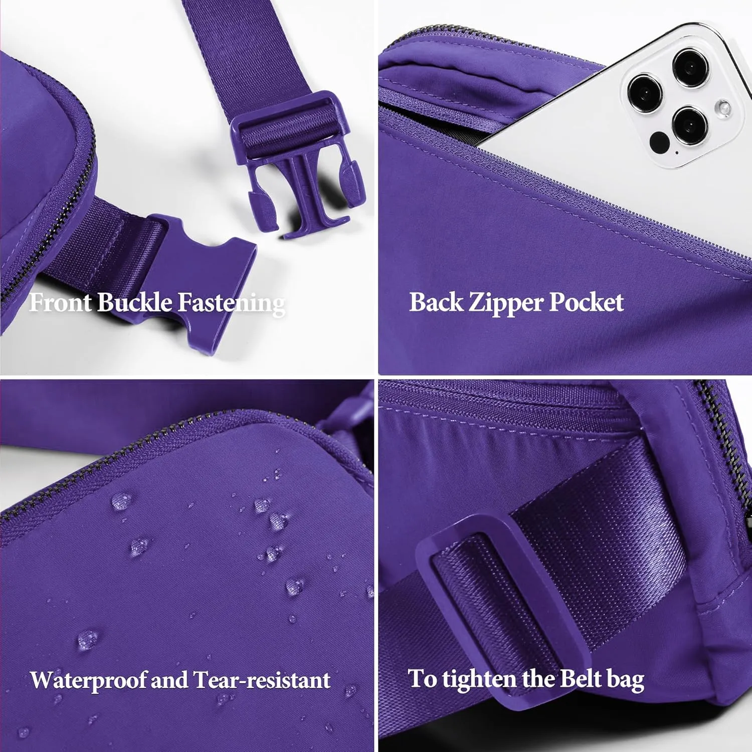 Cross Body Fanny Packs for Women Men Fashion Waist Bag Pouch Nylon Small Travel Crossbody Bags Mini Purse Everywhere Belt Bag Bum Bag with Adjustable Strap for Workout Running Hiking Violet
