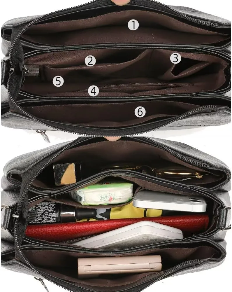 Crossbody Bag for Women Stylish Vintage Shoulder Bag Waterproof Satchel Multi-pockets Handbag with Detachable Strap