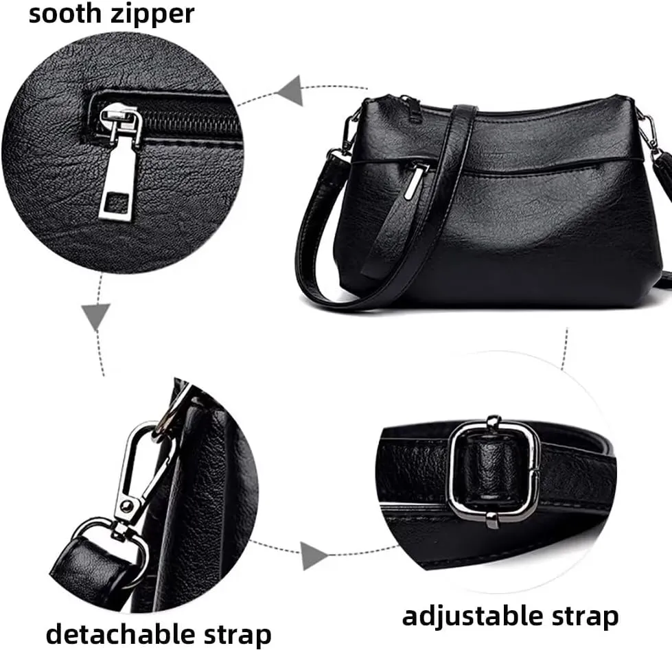 Crossbody Bag for Women Stylish Vintage Shoulder Bag Waterproof Satchel Multi-pockets Handbag with Detachable Strap
