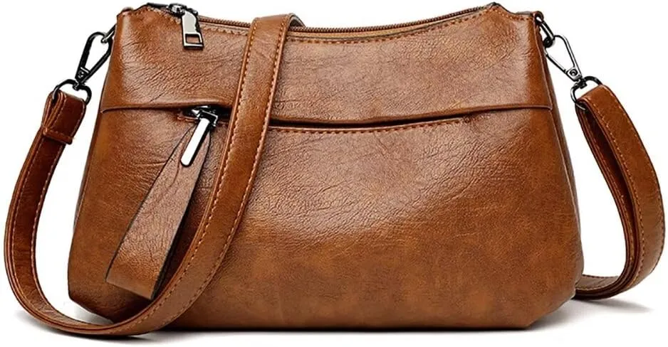 Crossbody Bag for Women Stylish Vintage Shoulder Bag Waterproof Satchel Multi-pockets Handbag with Detachable Strap