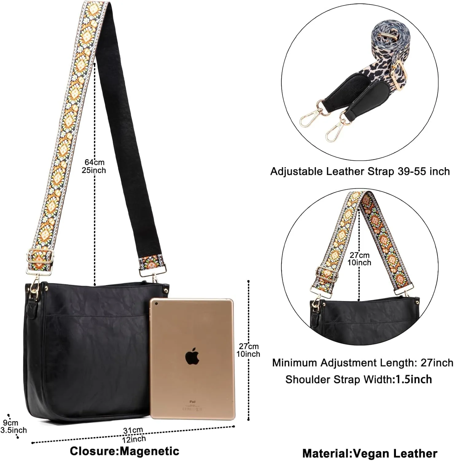 Crossbody Bag for Women Trendy - Vegan Leather Shoulder Purse, Medium Hobo Bag with 2 Strap