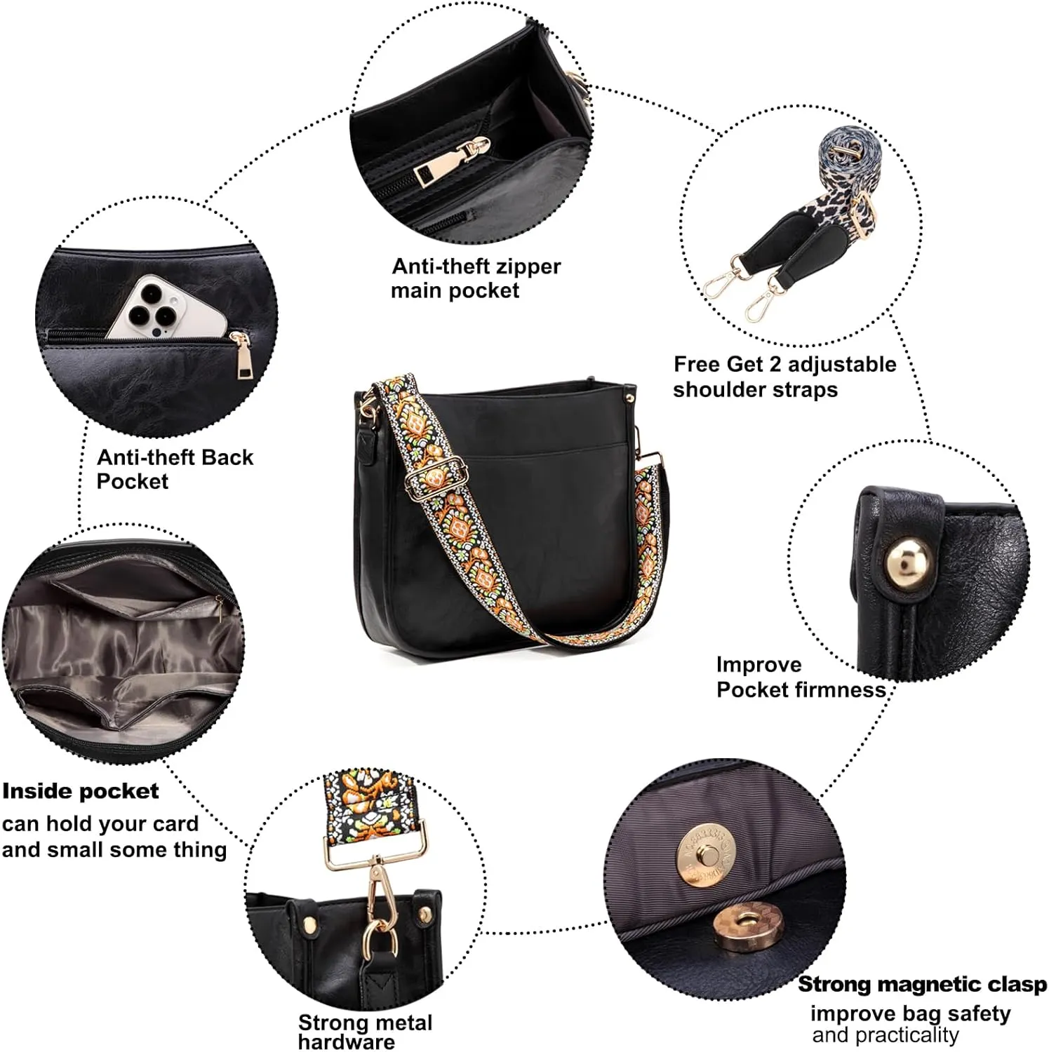 Crossbody Bag for Women Trendy - Vegan Leather Shoulder Purse, Medium Hobo Bag with 2 Strap