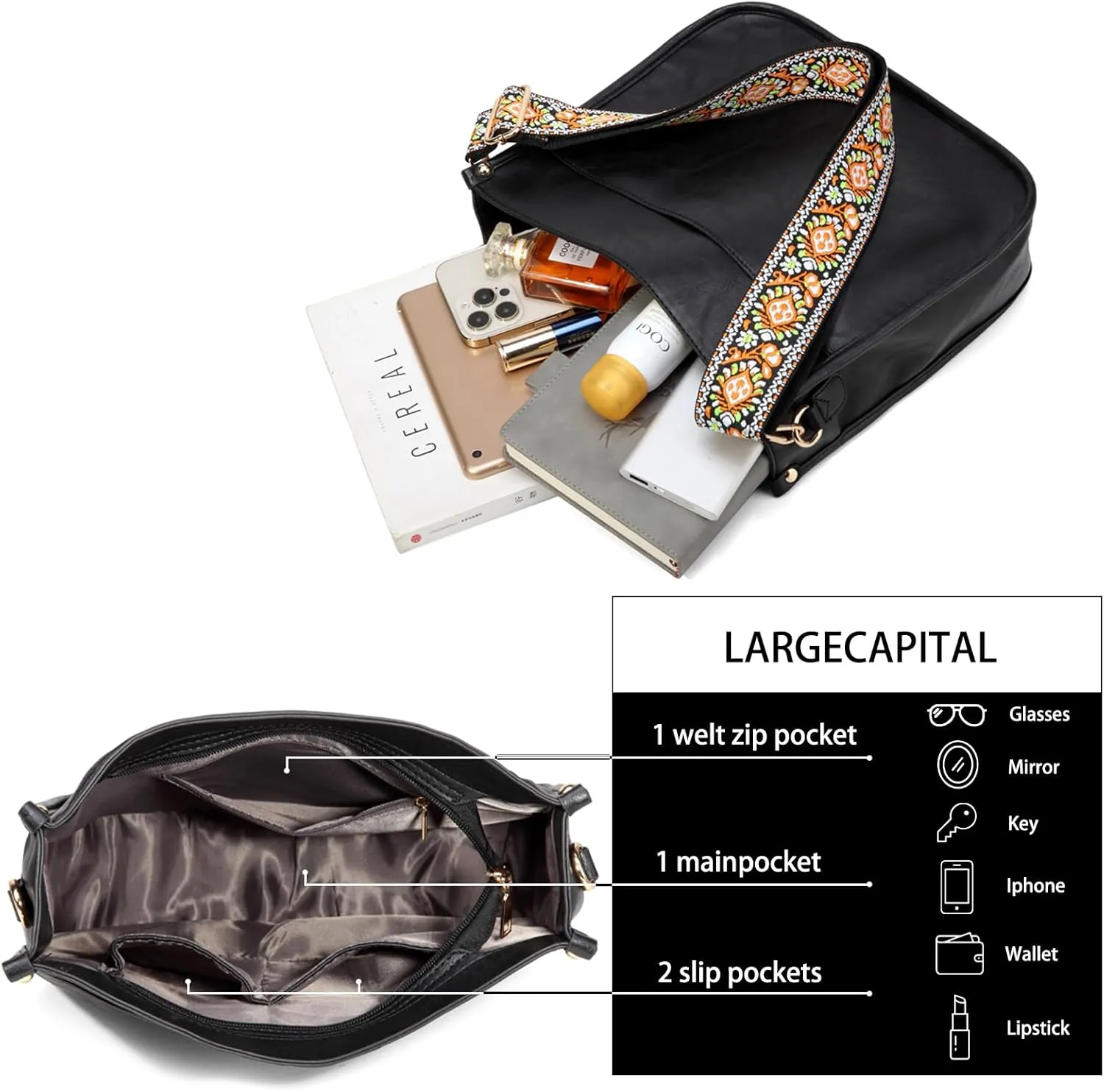 Crossbody Bag for Women Trendy - Vegan Leather Shoulder Purse, Medium Hobo Bag with 2 Strap