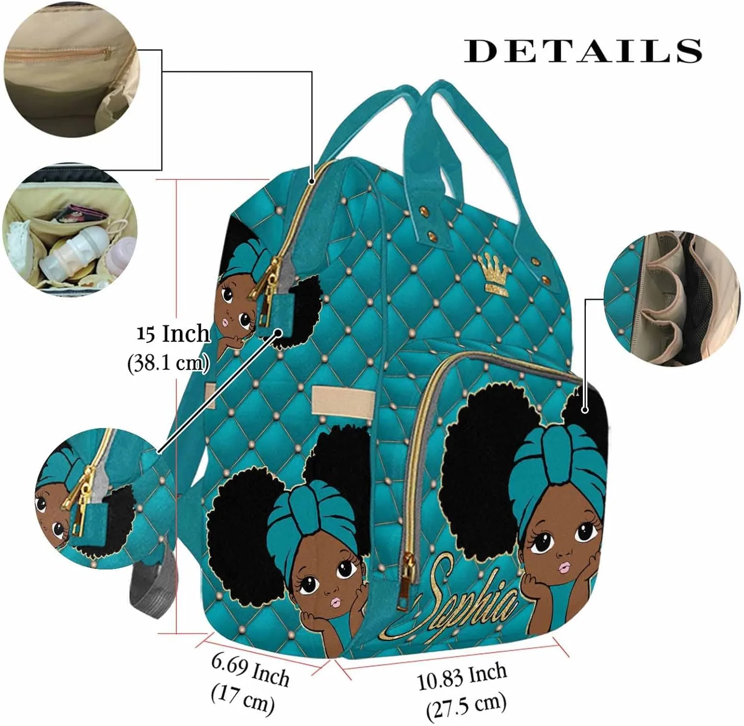 Custom Nursing Bags with Name for Mommy Daddy Personalized Multi-Function Nappy Bags Travel Casual Mummy Backpack with Thermal Pockets for Travel