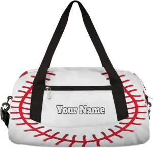 Custom Your Name Abstract Baseball Texture Sport Personalized Text Gym Duffle Bag for Kids,Sports Bag for Teens Boys & Girls Small Waterproof Overnight Weekender Carry School Practice Travel Bag