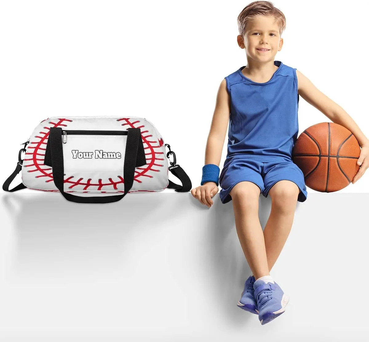 Custom Your Name Abstract Baseball Texture Sport Personalized Text Gym Duffle Bag for Kids,Sports Bag for Teens Boys & Girls Small Waterproof Overnight Weekender Carry School Practice Travel Bag