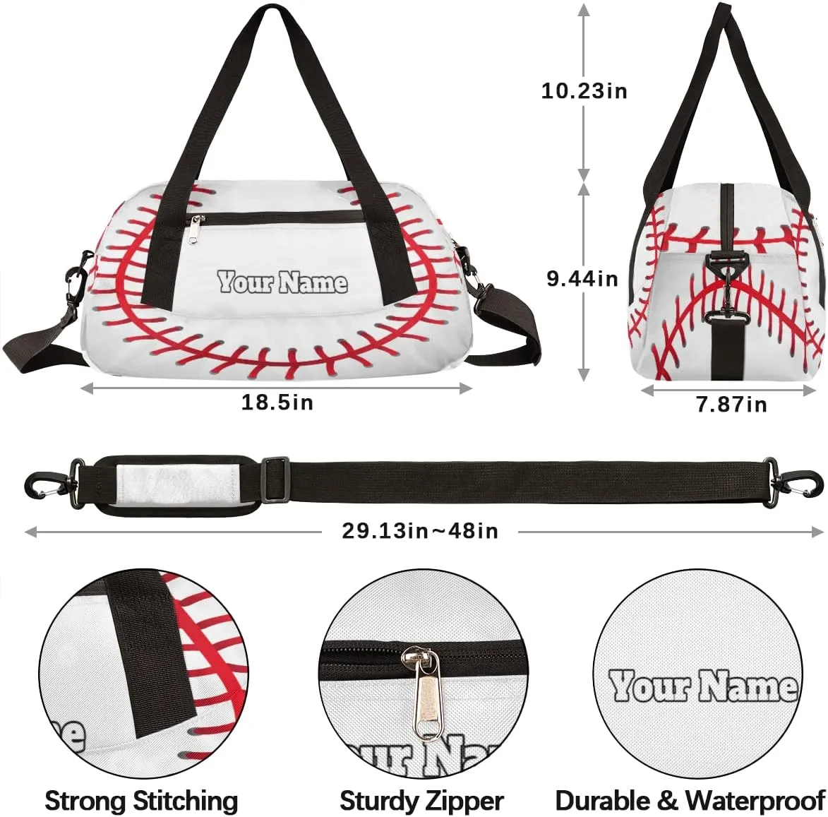 Custom Your Name Abstract Baseball Texture Sport Personalized Text Gym Duffle Bag for Kids,Sports Bag for Teens Boys & Girls Small Waterproof Overnight Weekender Carry School Practice Travel Bag