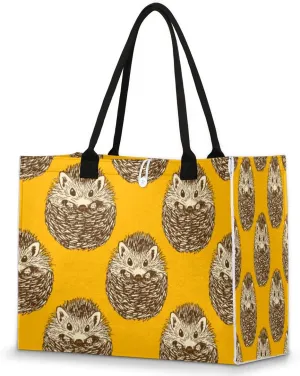 Cute Hedgehog Tote Bag for Women Large Beach Bag Reusable Grocery Bags Tote Bag for Work Shopping Travel Beach