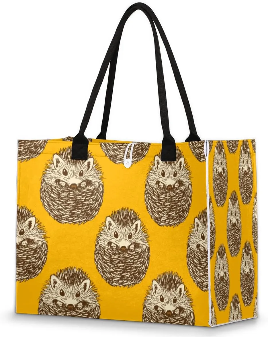 Cute Hedgehog Tote Bag for Women Large Beach Bag Reusable Grocery Bags Tote Bag for Work Shopping Travel Beach