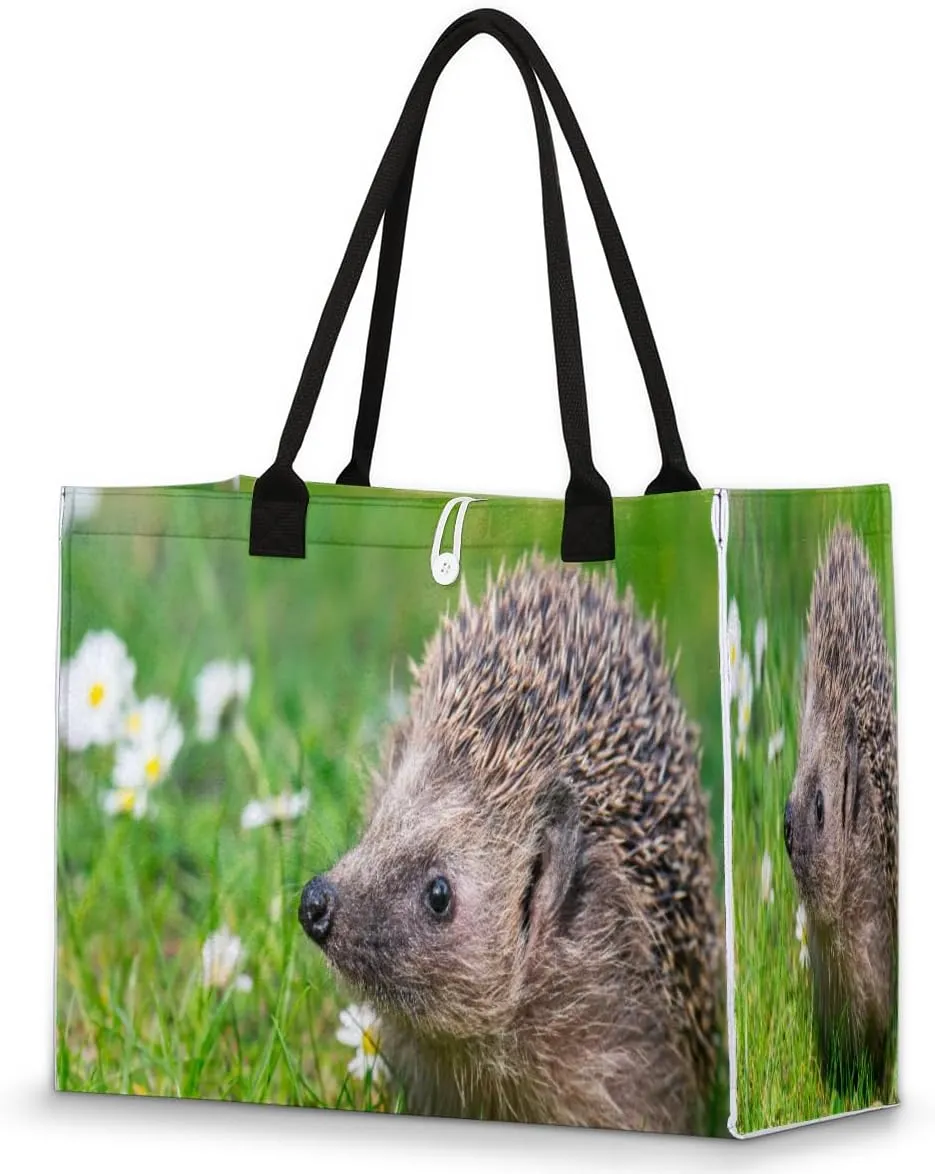 Daisy Hedgehog Tote Bag for Women Large Beach Bag Reusable Grocery Bags Tote Bag for Work Shopping Travel Beach