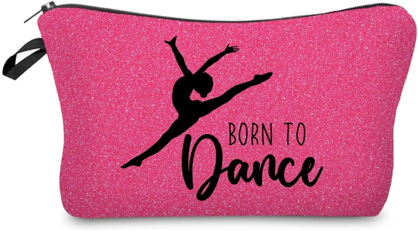 Dancing Makeup Bag Pink Small Organizer Bag Toiletry Zipper Pouch Born To Dance Cosmetic Bag Birthday Present for Dancers Dance learners Dance Teacher Women Friends