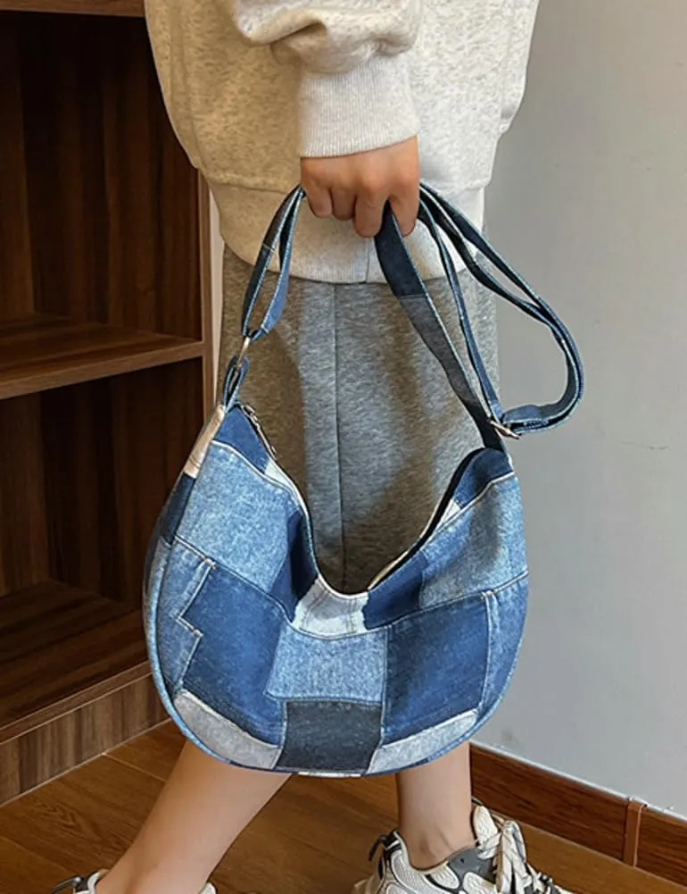 Demin Canvas Hobo Bags for Women Large Shoulder Handbags Work Crossbody Messenger Bag Travel Purse