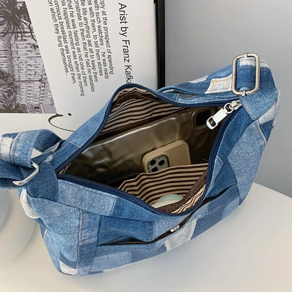 Demin Canvas Hobo Bags for Women Large Shoulder Handbags Work Crossbody Messenger Bag Travel Purse