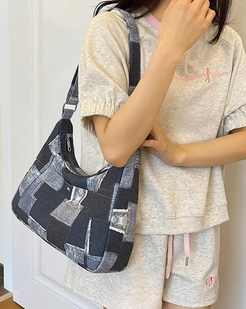 Demin Canvas Hobo Bags for Women Large Shoulder Handbags Work Crossbody Messenger Bag Travel Purse