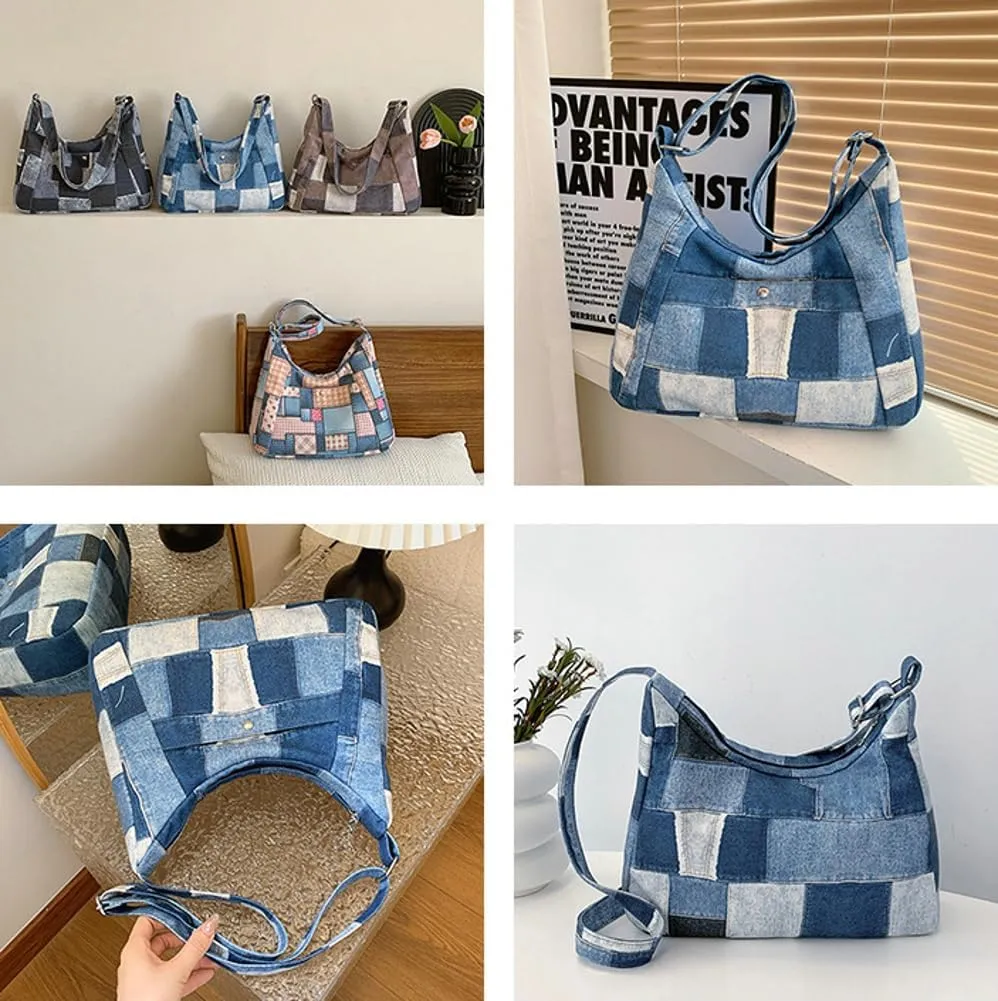 Demin Canvas Hobo Bags for Women Large Shoulder Handbags Work Crossbody Messenger Bag Travel Purse