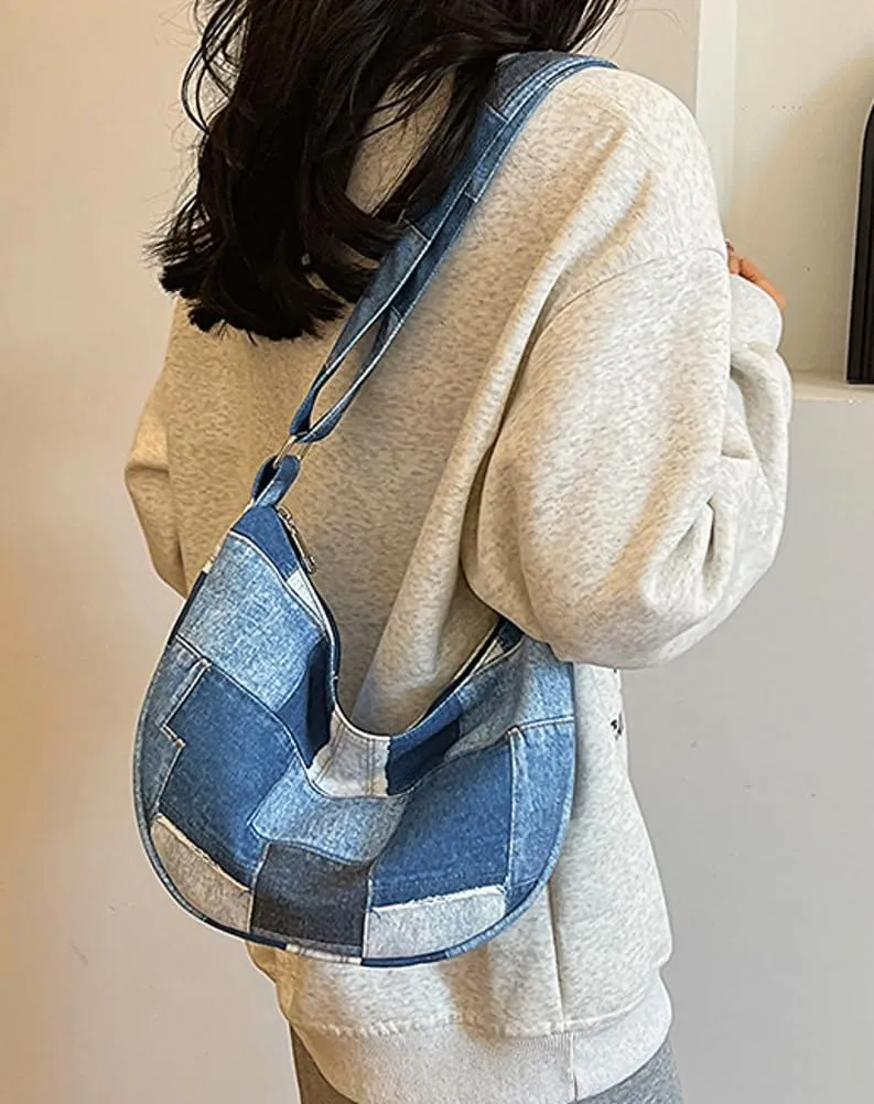 Demin Canvas Hobo Bags for Women Large Shoulder Handbags Work Crossbody Messenger Bag Travel Purse